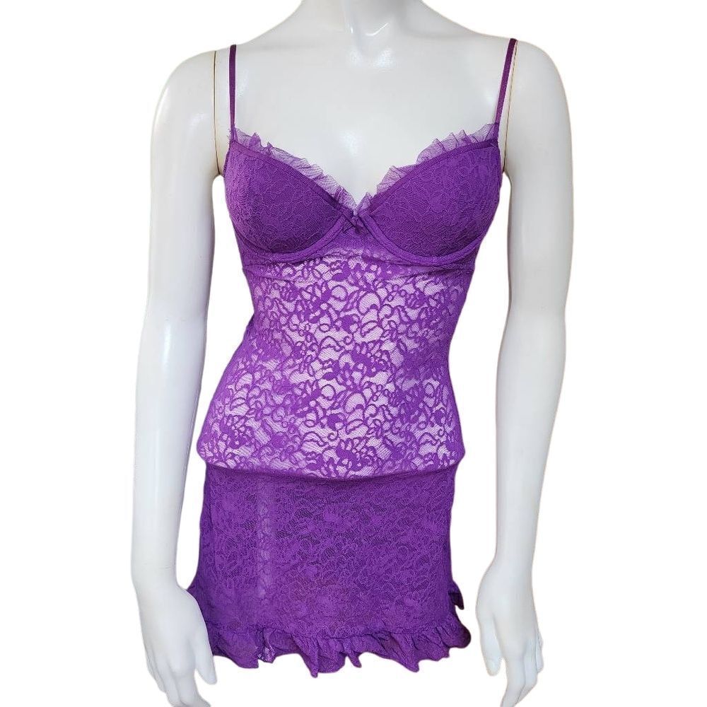Victoria's Secret The Lacie Purple Ruffle Back Babydoll (S) - Picture 3 of 6